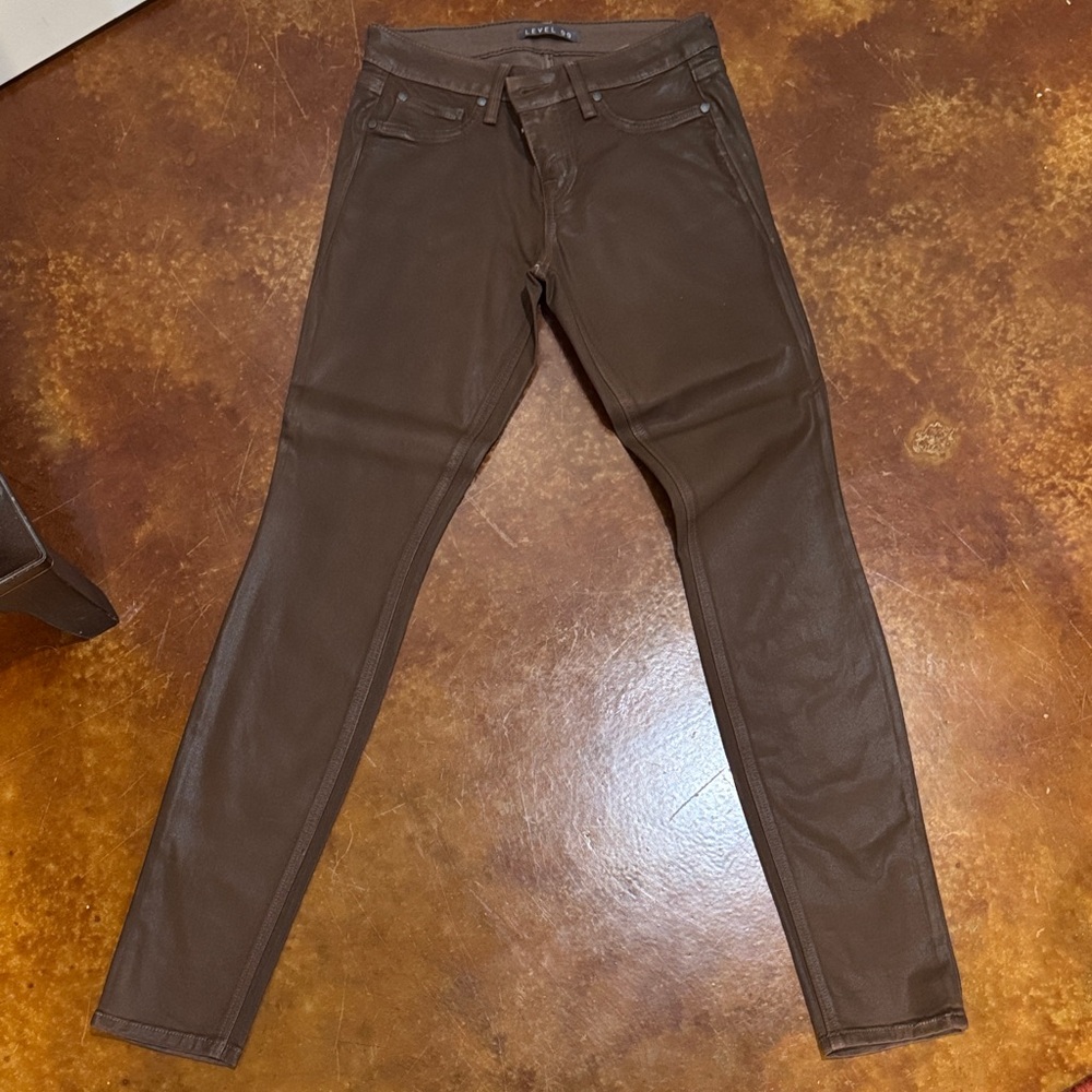 Level 99 brown faux leather look jean